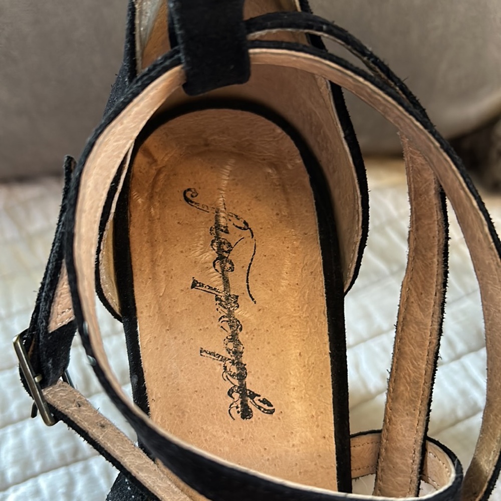 Free people Remi suede black leather platform Mary jane chunky block heels 40 - Picture 3 of 16